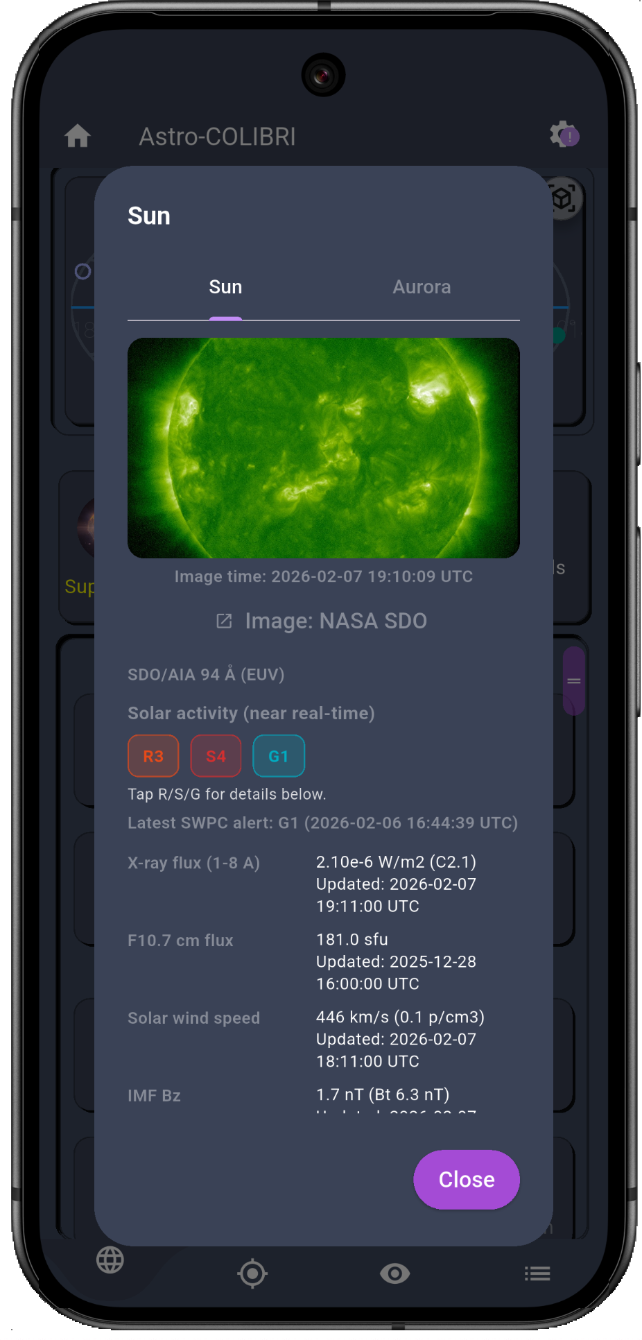 Sun panel with activity summary in AR